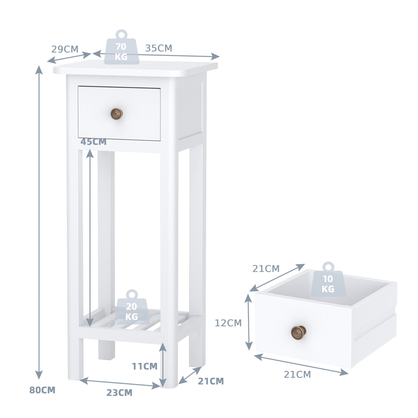 End Table with Storage Shelf and Drawer-White