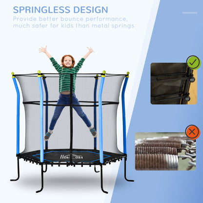 HOMCOM 5.2FT / 63 Inch Kids Trampoline With Enclosure Net Mini Indoor Outdoor Trampolines for Child Toddler Age 3 - 10 Years Blue