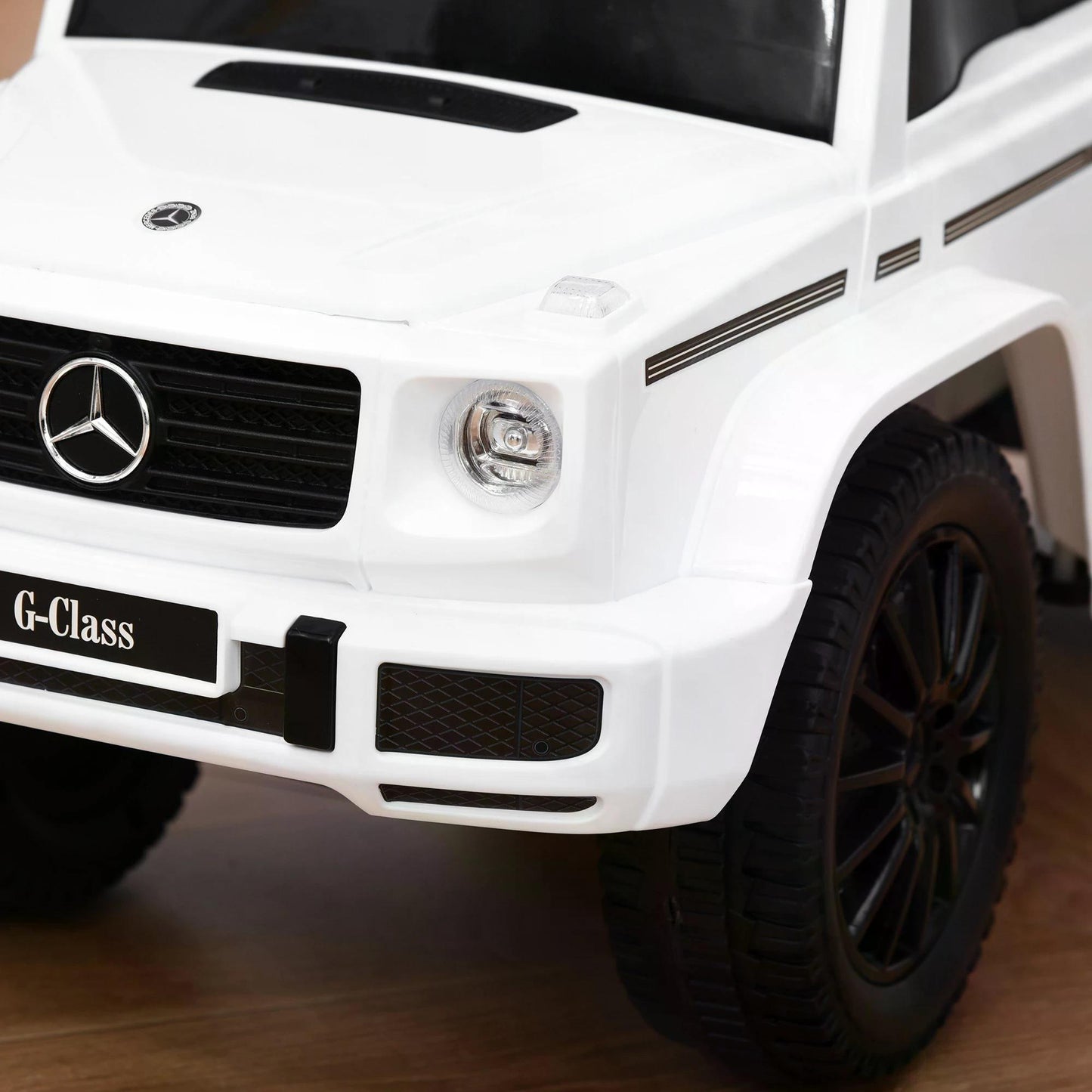 HOMCOM Aosom Compatible Baby Push Handle Sliding Car Mercedes-Benz G350 Licensed Foot to Floor Slider Stroller w/ Horn Under Seat Storage White