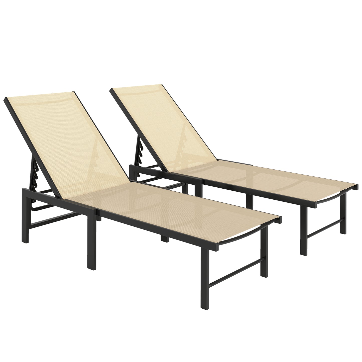 Outsunny Set of Two Reclining Sun Loungers - Khaki