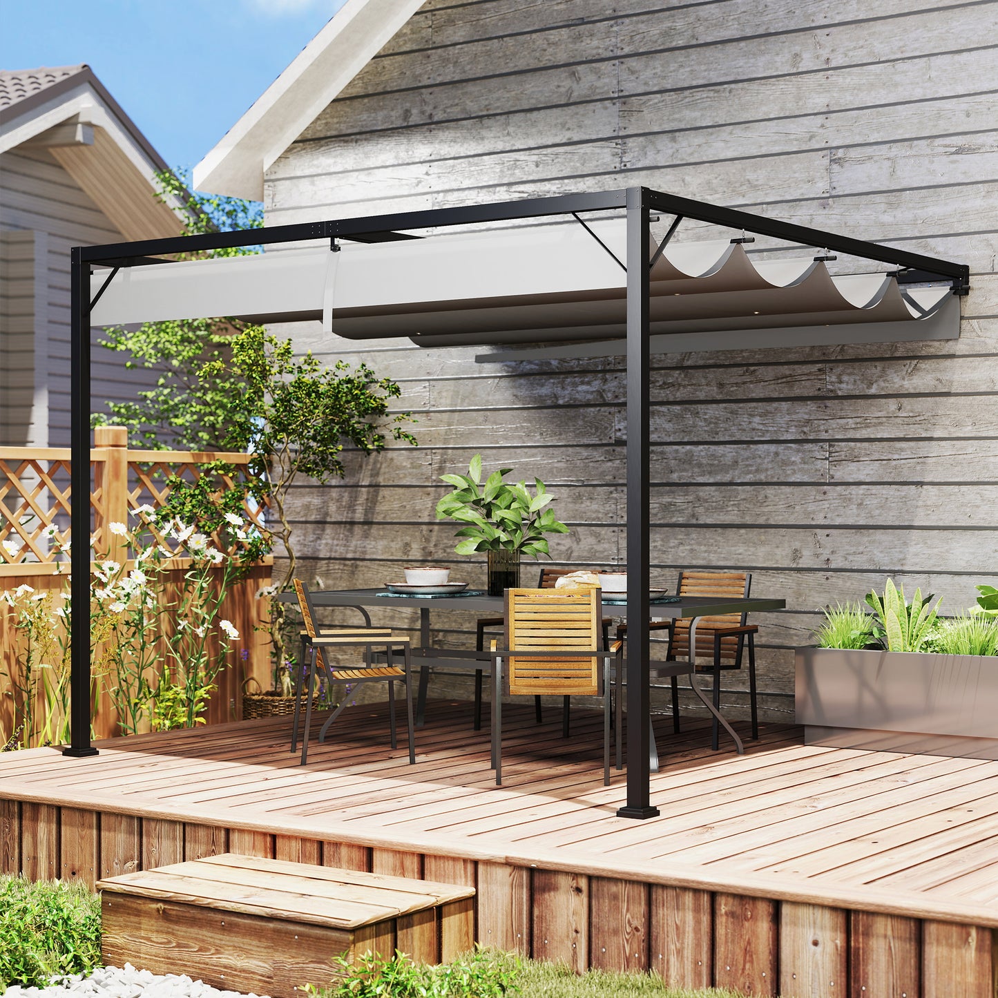 Outsunny 3 x 3(m) Outdoor Pergola with Retractable Canopy - Grey