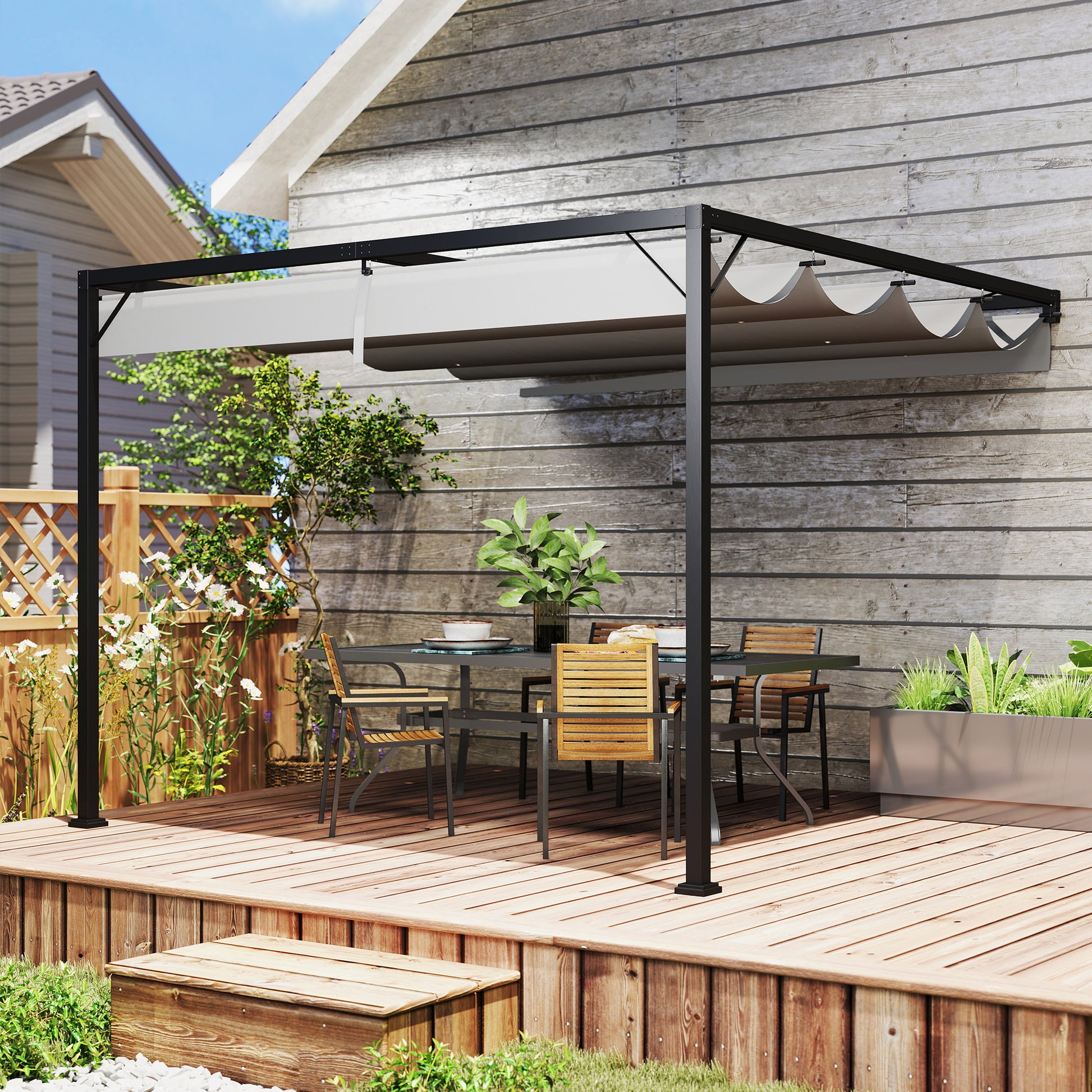 Outsunny 3 x 3(m) Outdoor Pergola with Retractable Canopy - Grey