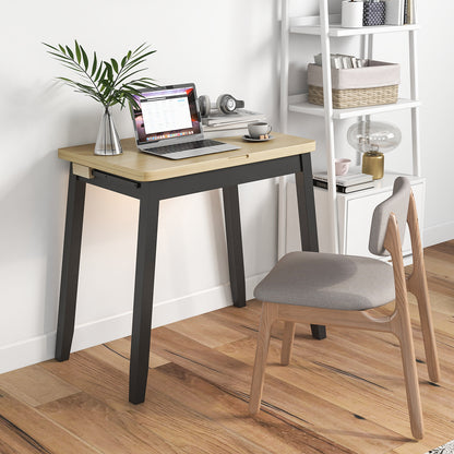 Extendable Dining Table for 4 Folding Kitchen Table with Storage Compartment-Natural