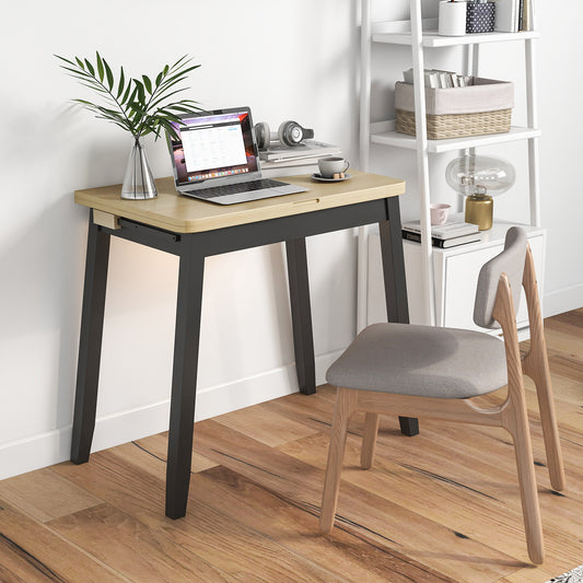 Extendable Dining Table for 4 Folding Kitchen Table with Storage Compartment-Natural