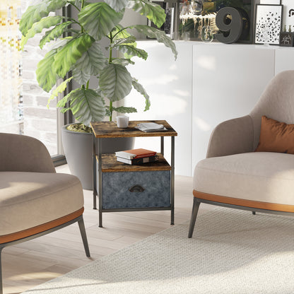 HOMCOM Side Table Industrial End Table Nightstand with Removable Drawer Steel Frame for Living Room Bedroom Entryway Rustic Brown