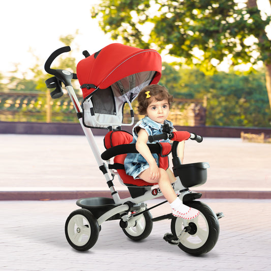 HOMCOM 4-in-1 Kids Tricycle Stroller W/ Canopy-Red