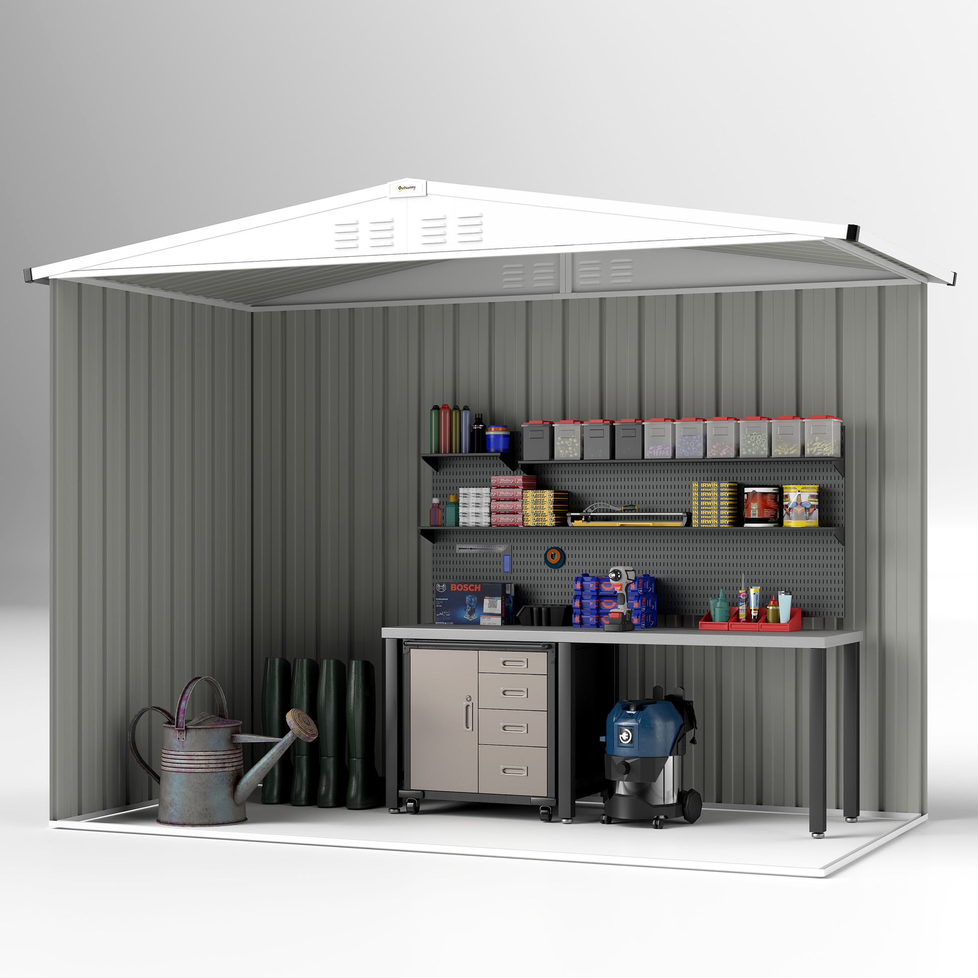 Outsunny 8 x 4 ft Metal Garden Shed, Garden Storage Shed with Window, 4 Vents and Lockable Door, Waterproof Galvanised Steel Tool Storage Shed, Dark Grey