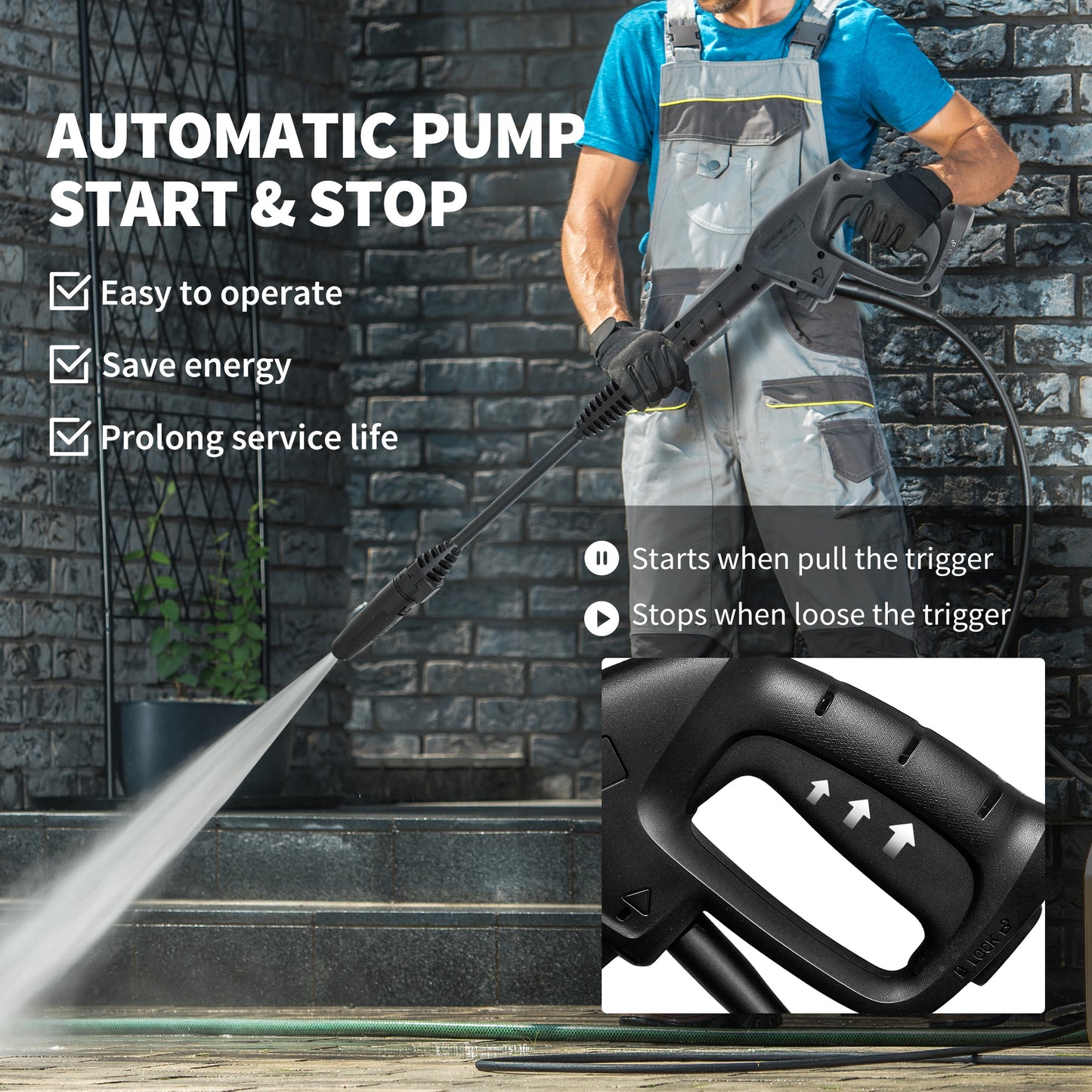 Outsunny 1800W High Pressure Washer, 150 Bar Pressure, 420 L/h Flow, Portable Power Washer Jet Wash Cleaner with Adjustable Nozzle, 6M Hose, Steel Handle for Home Patio Car Driveway, Yellow