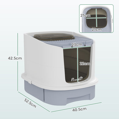 PawHut Cat Litter Box with Lid, Scoop, Deodorisation Bags, Top Entry