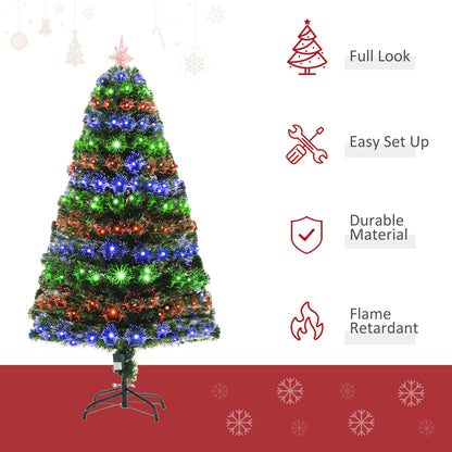 HOMCOM 5ft 150cm Green Fibre Optic Artificial Christmas Tree-Multi