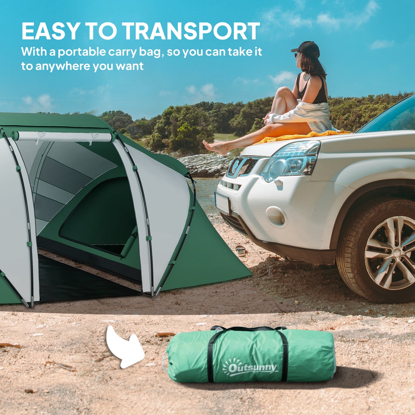 Outsunny 4-6 Man UV Protection Camping Tent - Green and White