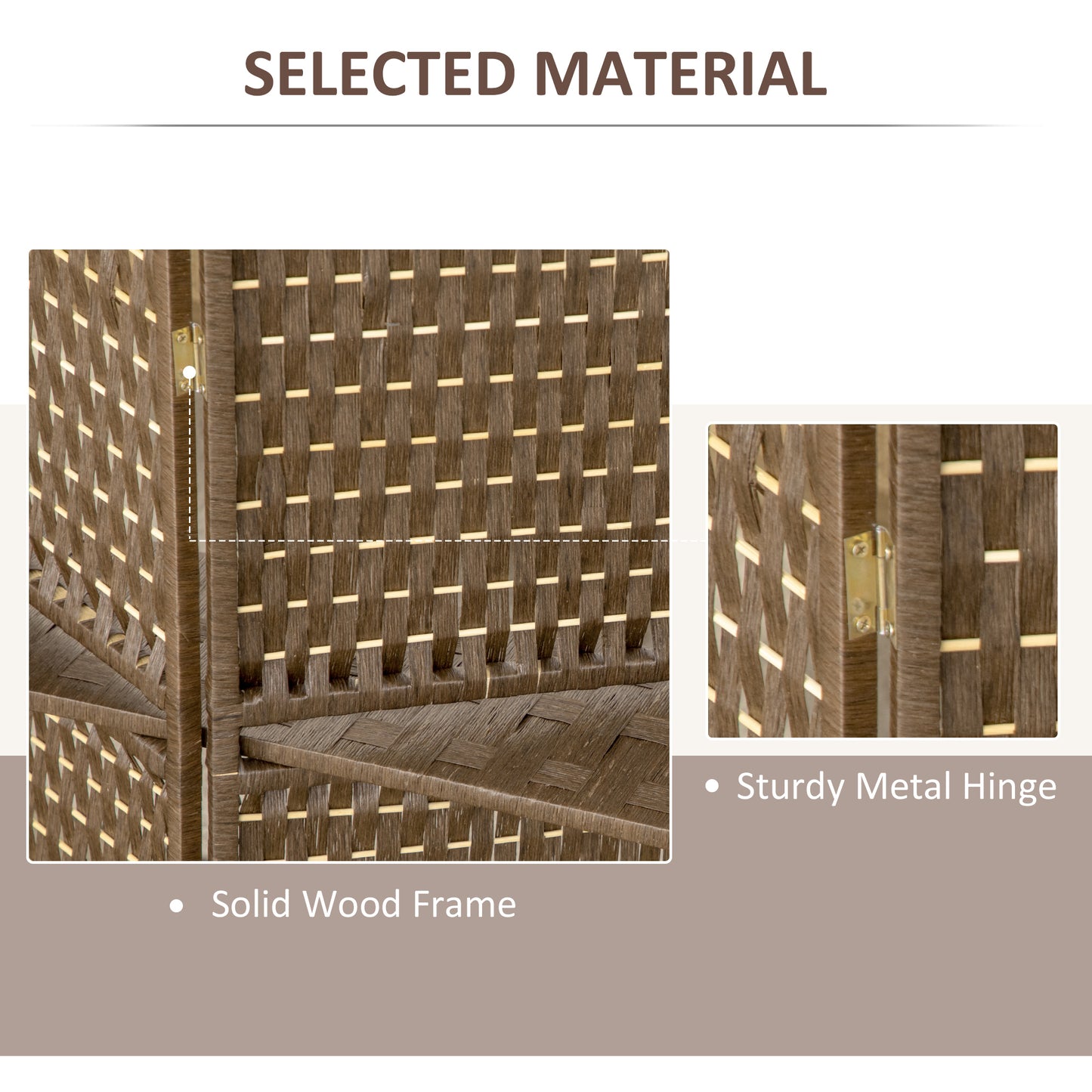 HOMCOM 4-Panel Room Dividers with Shelves, Wave Fibre Freestanding Folding Privacy Screen Panels, Partition Wall Divider for Indoor Bedroom Brown