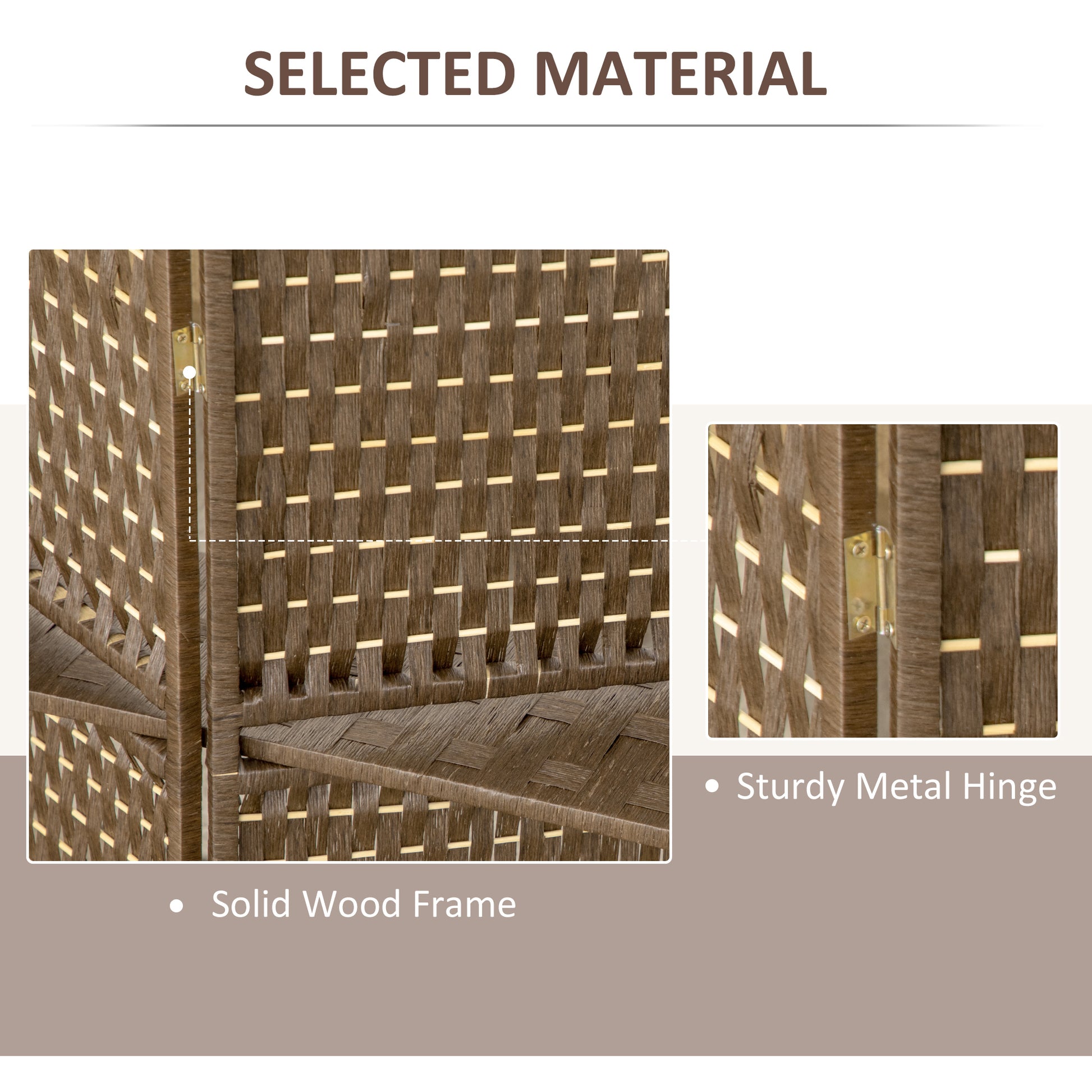 HOMCOM 4-Panel Room Dividers with Shelves, Wave Fibre Freestanding Folding Privacy Screen Panels, Partition Wall Divider for Indoor Bedroom Brown