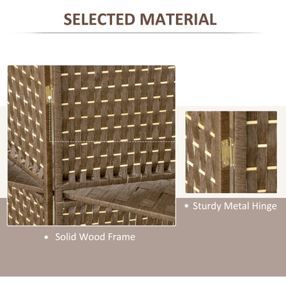 HOMCOM 4-Panel Room Dividers with Shelves, Wave Fibre Freestanding Folding Privacy Screen Panels, Partition Wall Divider for Indoor Bedroom Brown