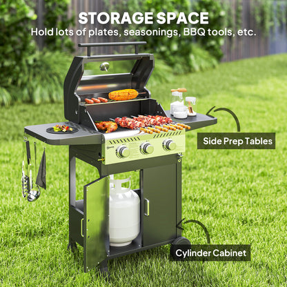 Outsunny 7.5kW Three-Burner Gas BBQ Grill, with See-Through Lid - Black