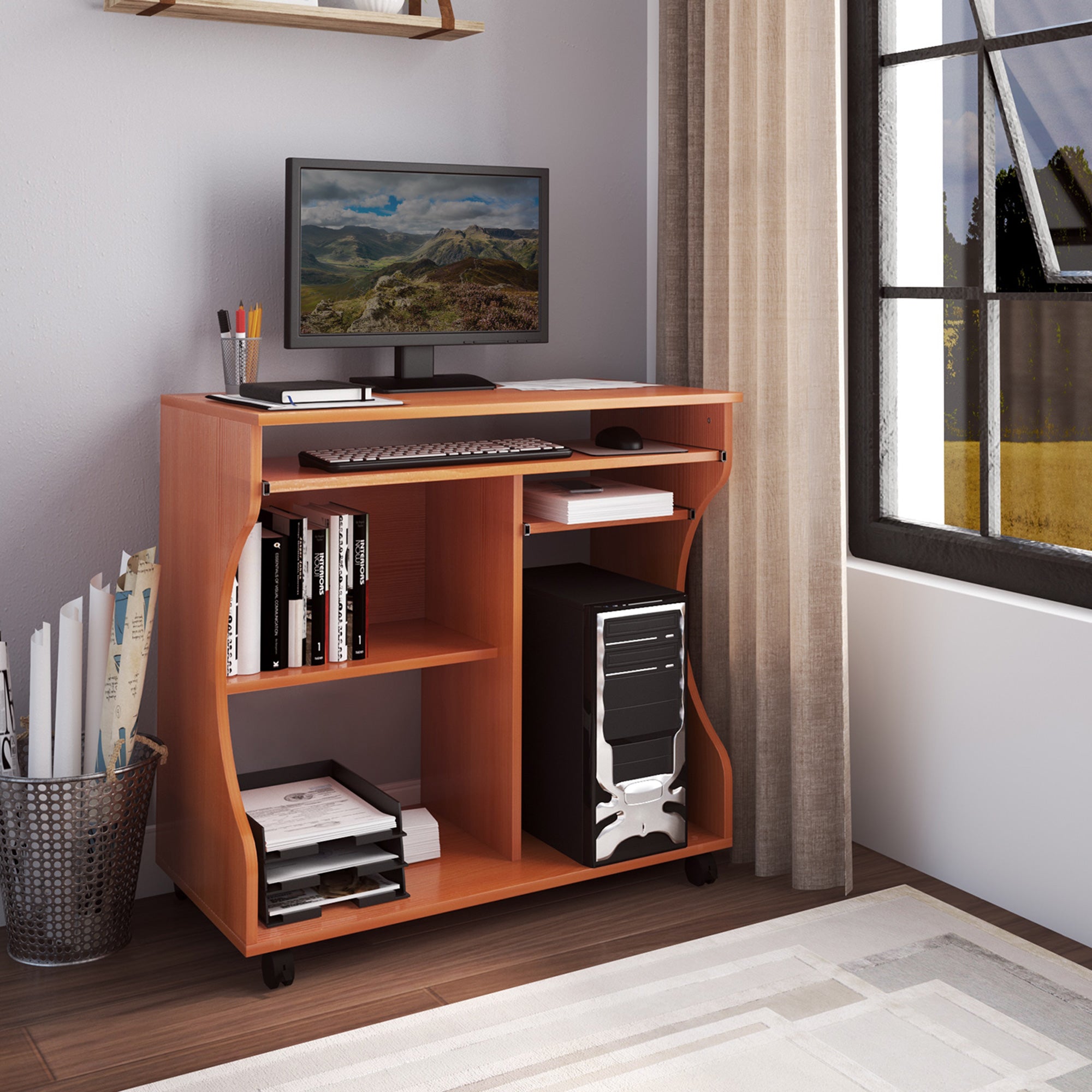 HOMCOM Movable Computer Desk with Sliding Keyboard Tray, PC Laptop Tab ...