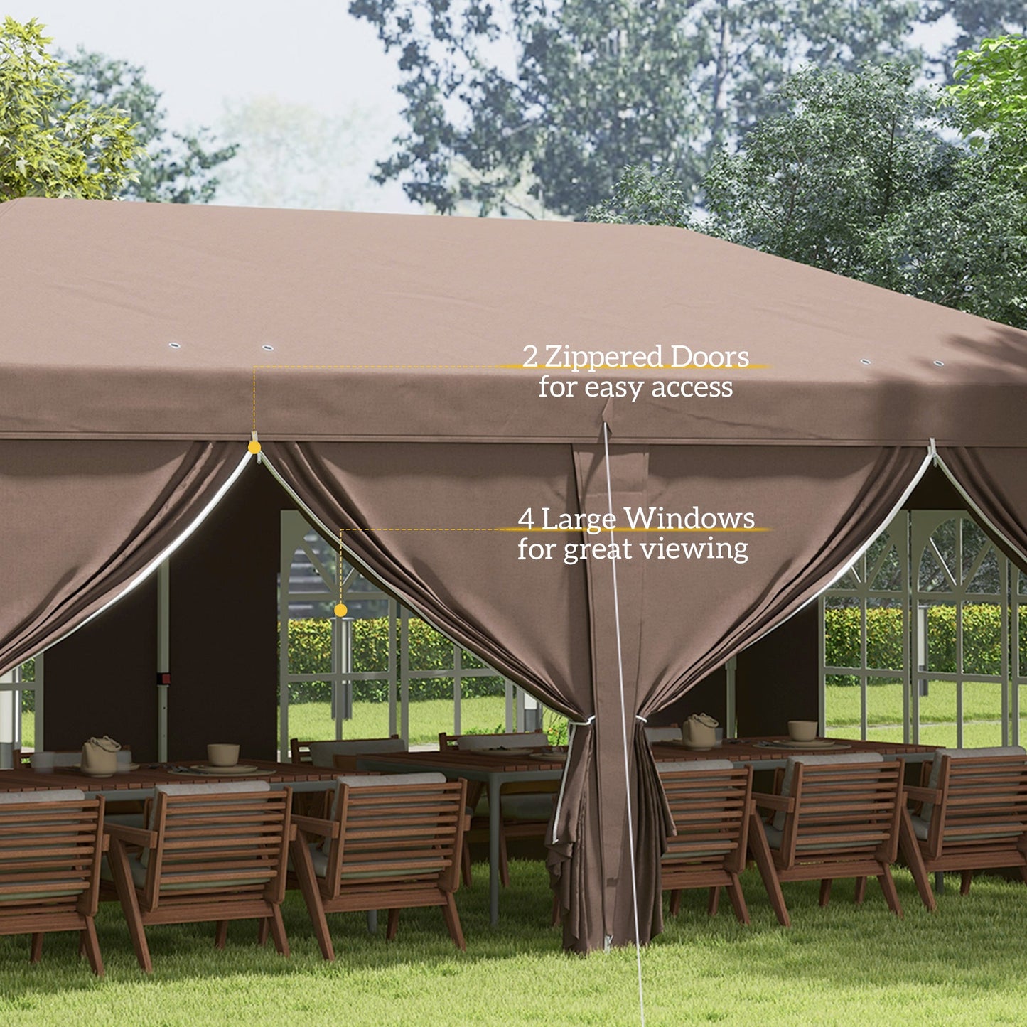 Outsunny 3 x 6 m Pop Up Gazebo with Sides and Windows, Height Adjustable Wedding Camping Party Tent Canopy Marquee with Storage Bag for Garden, Event, Brown