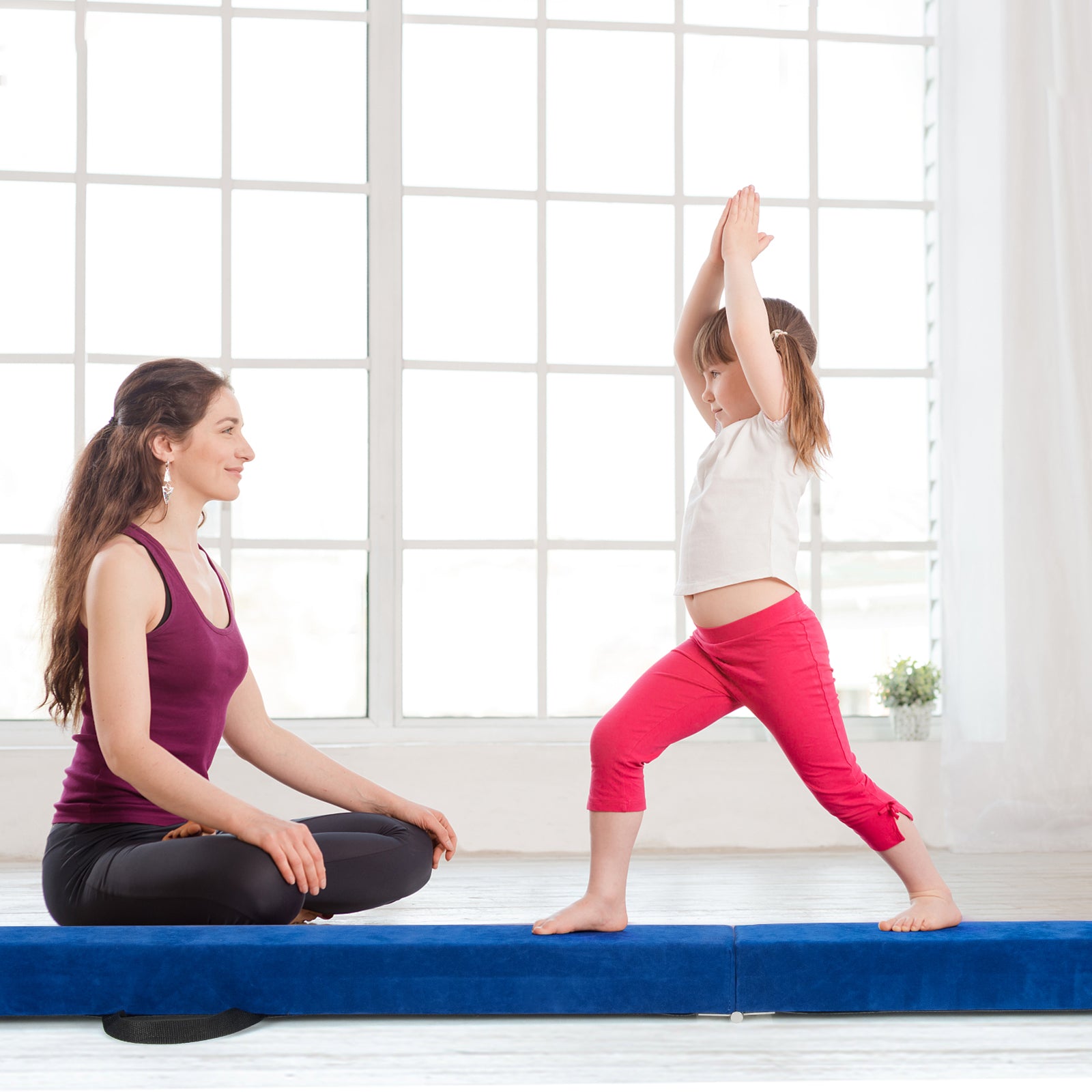 Portable Folding Gymnastic Beam with Carrying Handles-Blue