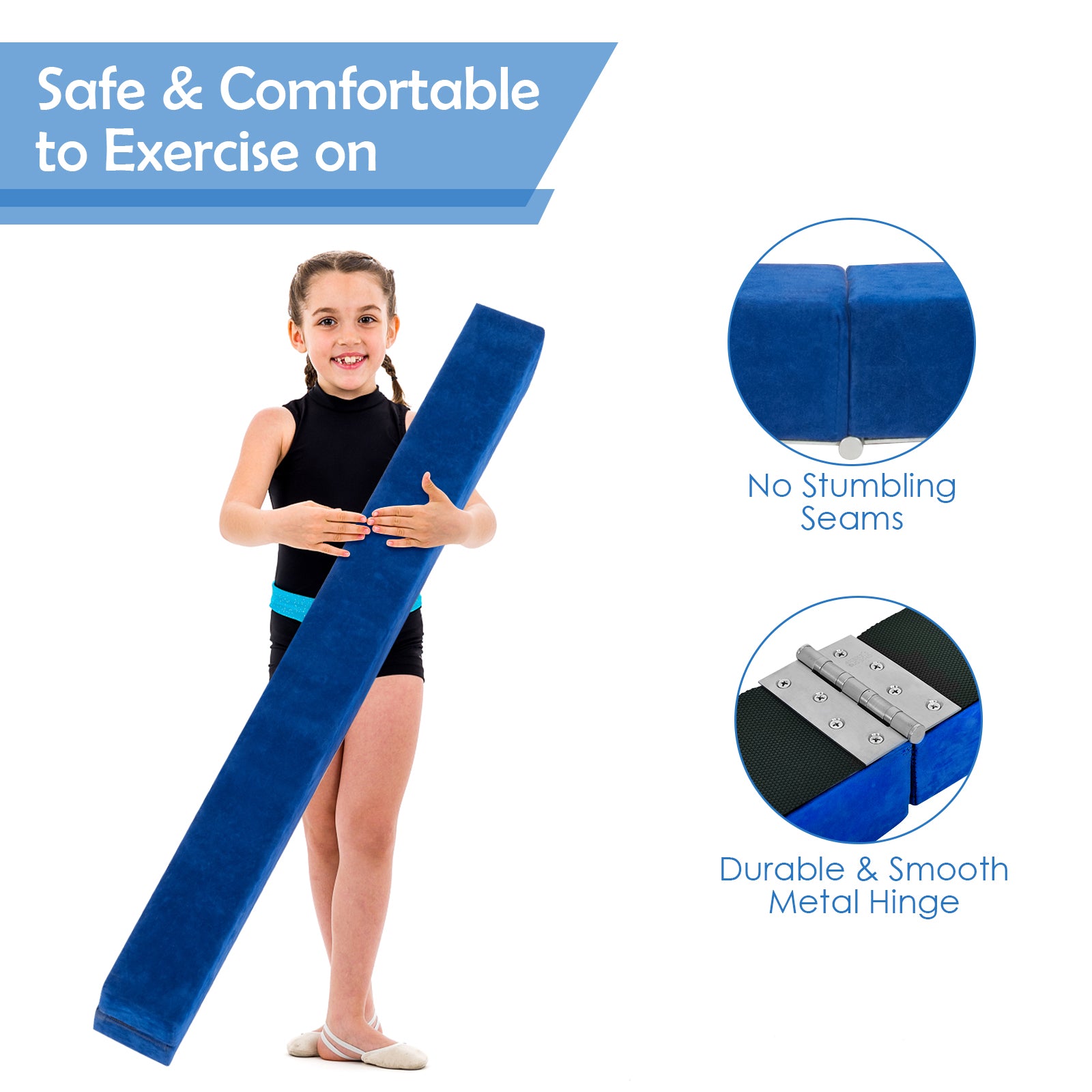 Portable Folding Gymnastic Beam with Carrying Handles-Blue