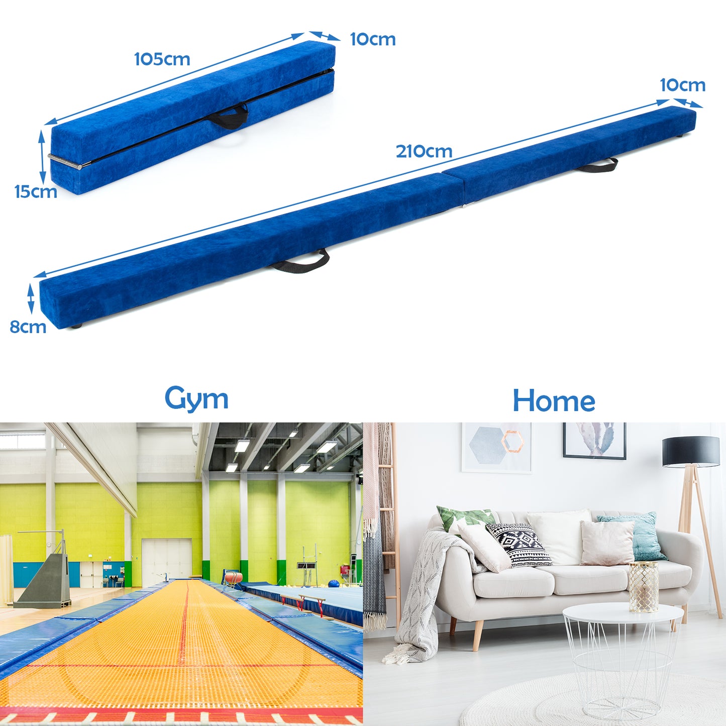 Portable Folding Gymnastic Beam with Carrying Handles-Blue