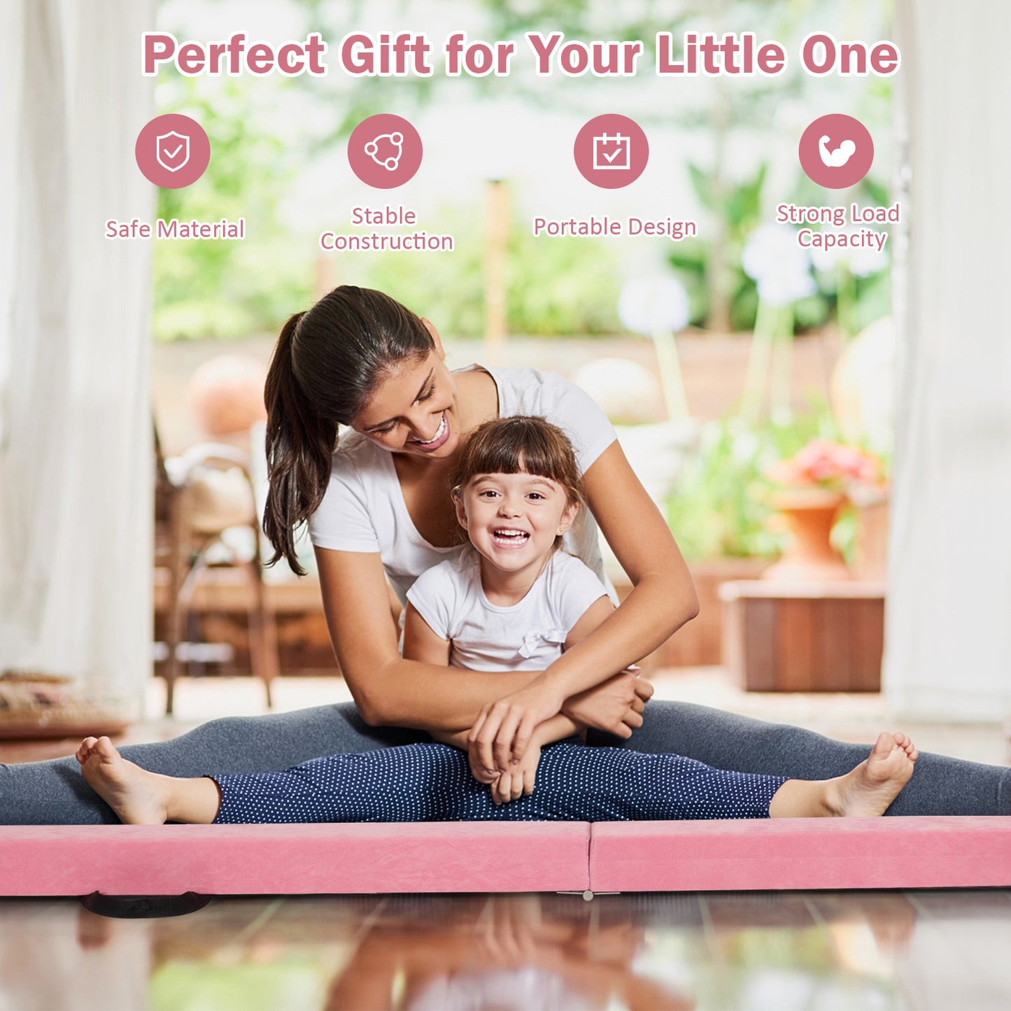 Portable Folding Gymnastic Beam with Carrying Handles-Pink