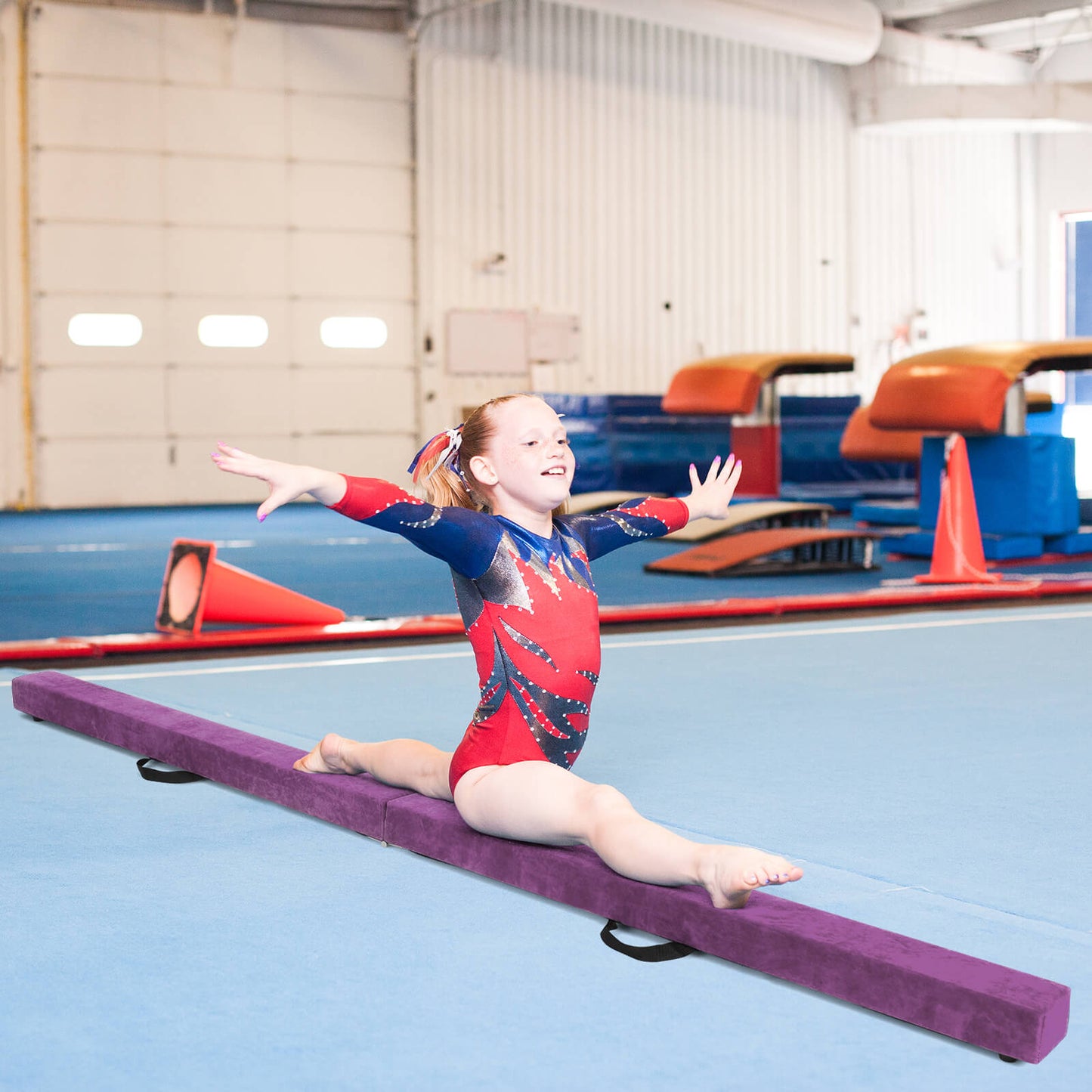 Portable Folding Gymnastic Beam with Carrying Handles-Purple