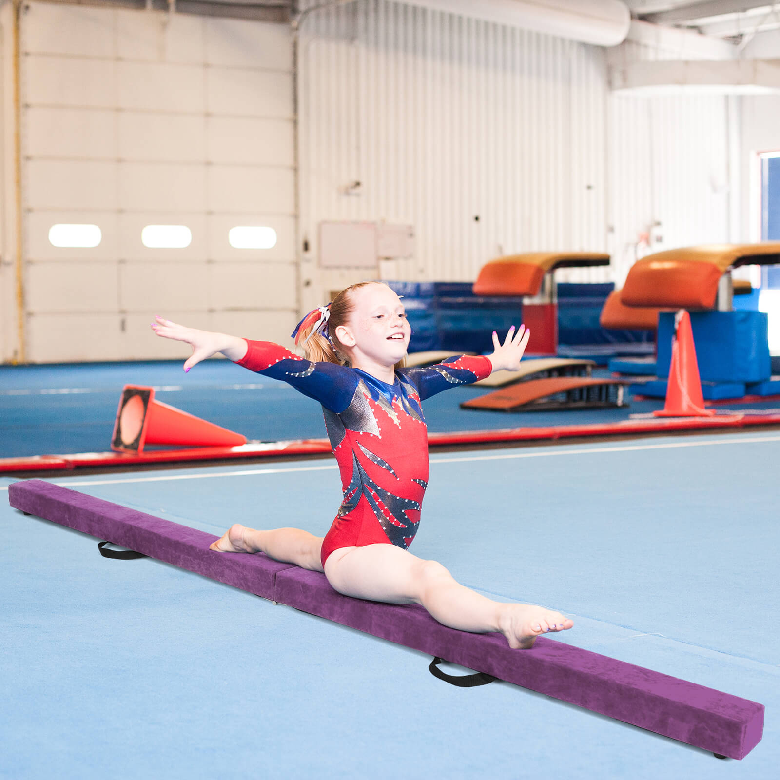Portable Folding Gymnastic Beam with Carrying Handles-Purple
