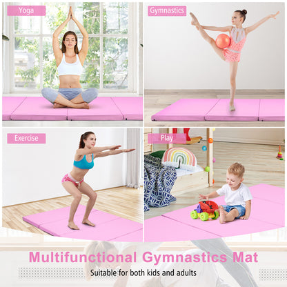 Folding Gymnastics Mat with Carry Handles, Hook and Loop Fasteners-Pink