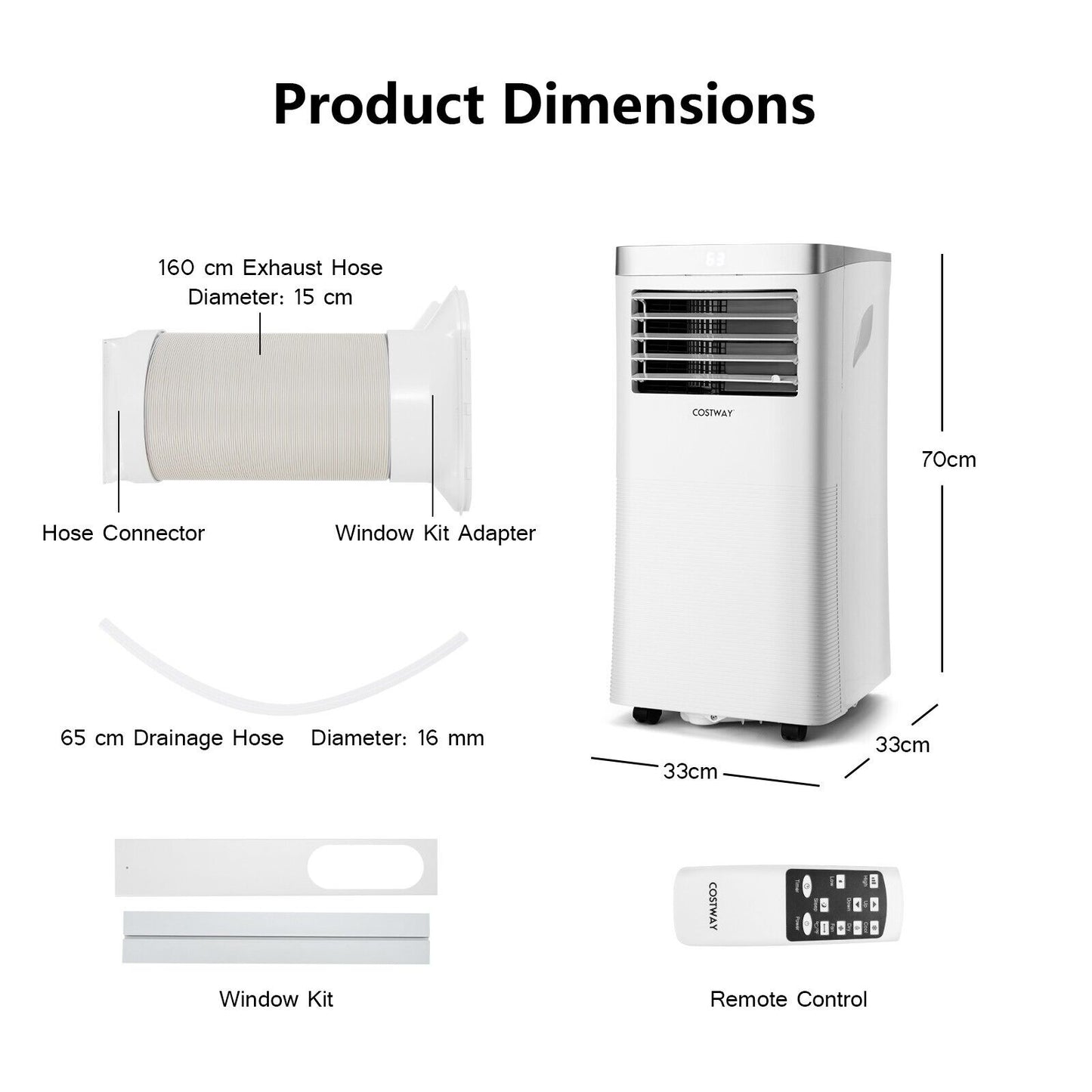 9000BTU Portable Air Conditioner with Remote Control and 24H Timer