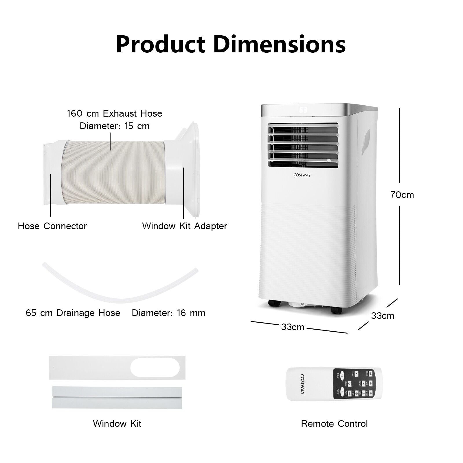 9000BTU Portable Air Conditioner with Remote Control and 24H Timer