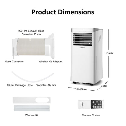 9000BTU Portable Air Conditioner with Remote Control and 24H Timer
