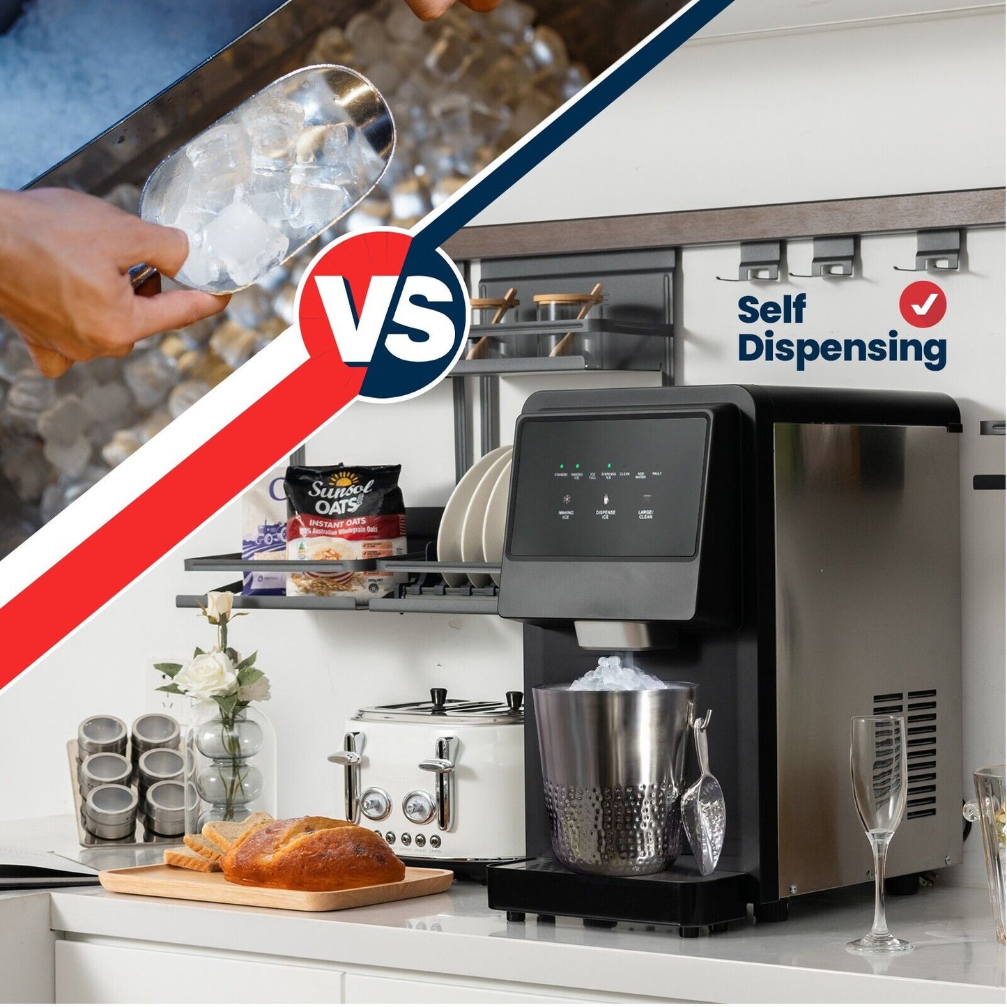 Self Dispensing Countertop Nugget Ice Maker with LED Blue Light-Silver