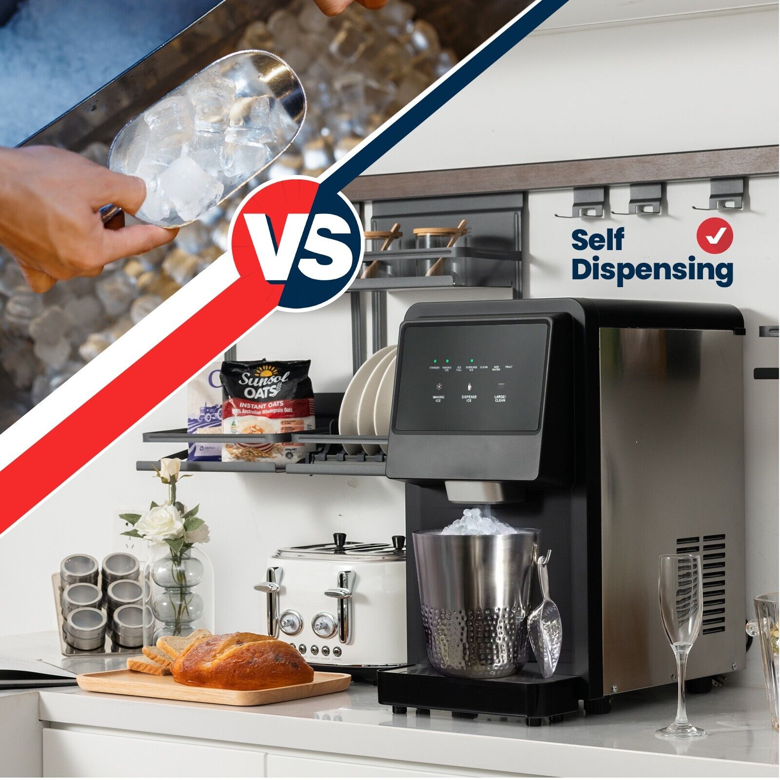 Self Dispensing Countertop Nugget Ice Maker with LED Blue Light-Silver