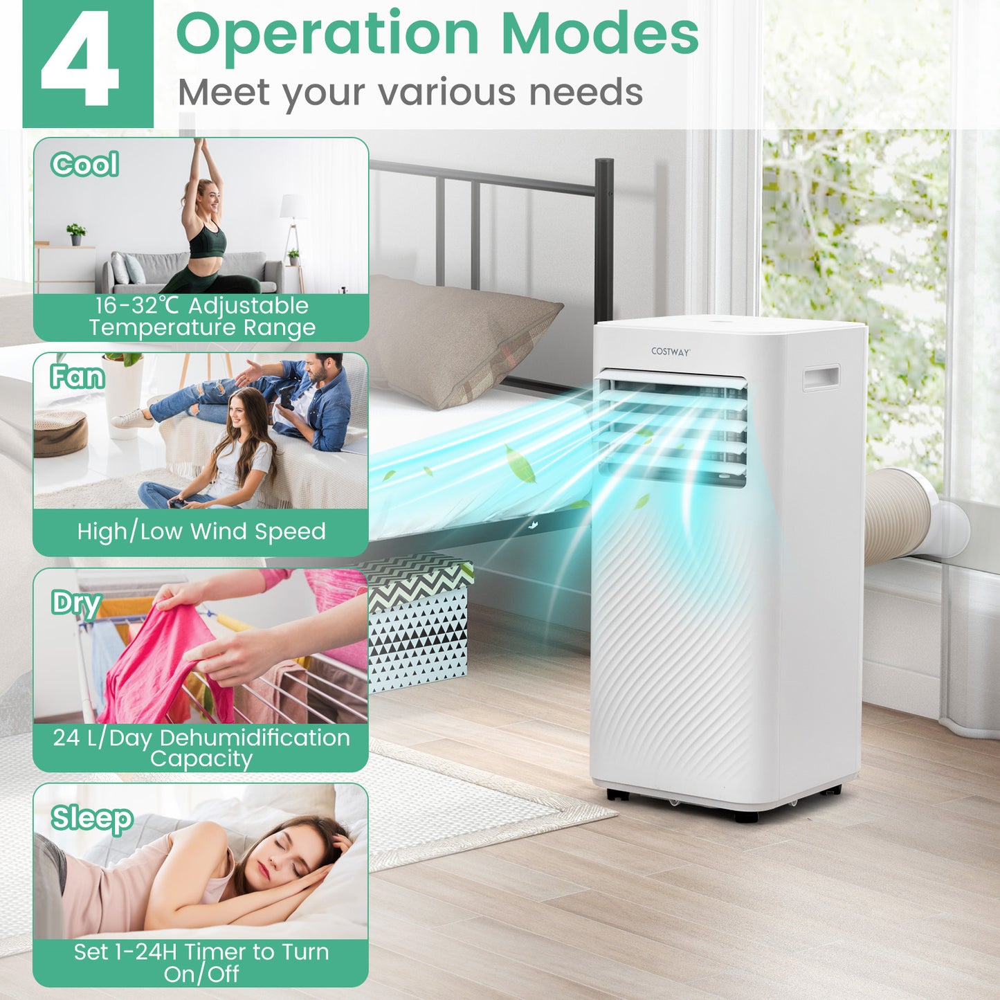 9000 BTU 3-in-1 Portable Air Conditioner with Sleep Mode-White