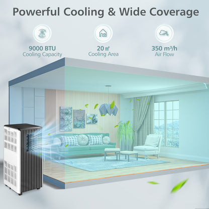 3-in-1 9000 BTU Portable Air Conditioner with App Control-Black