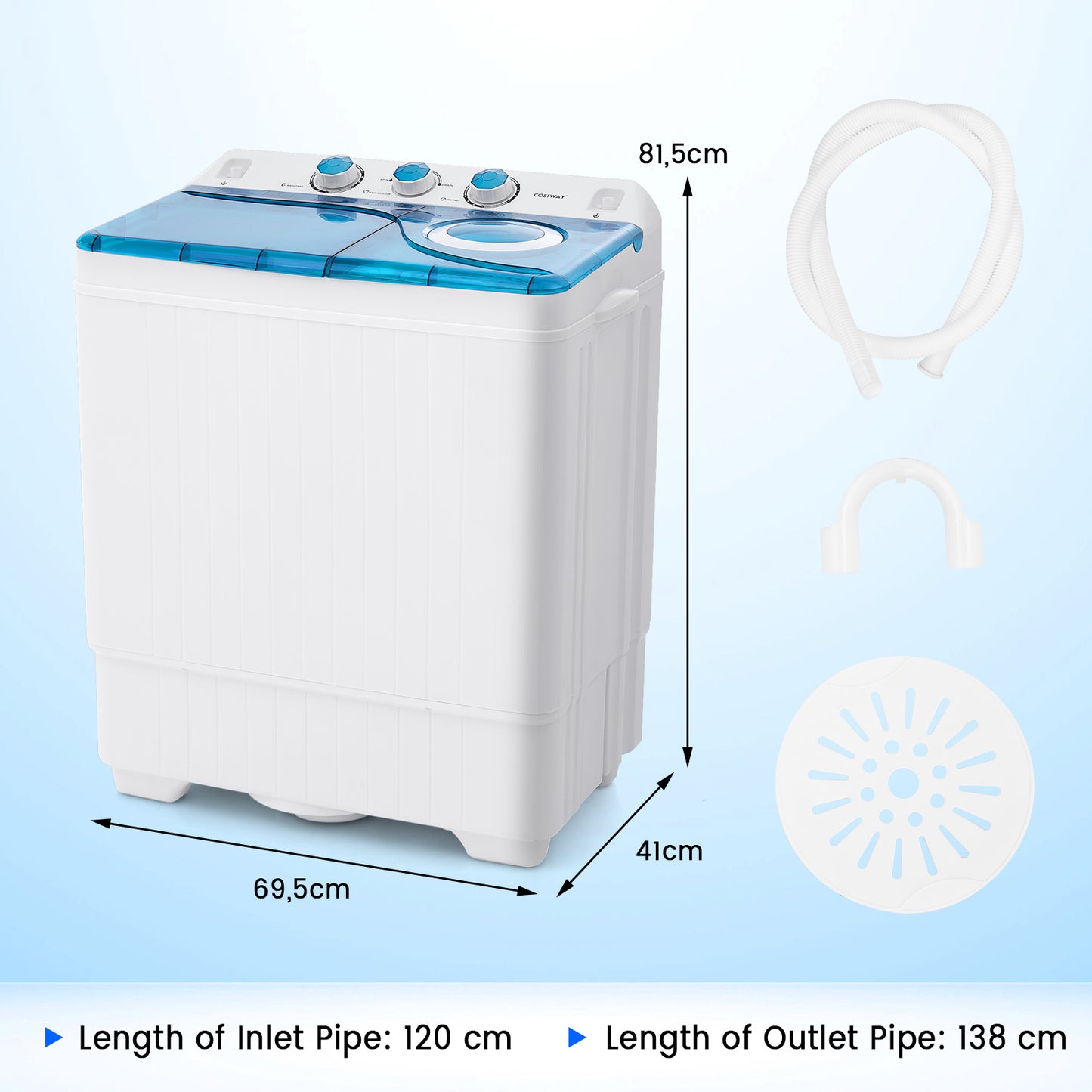 Portable Laundry Washer Spin Dryer with Timing Function and Drain Pump-Blue