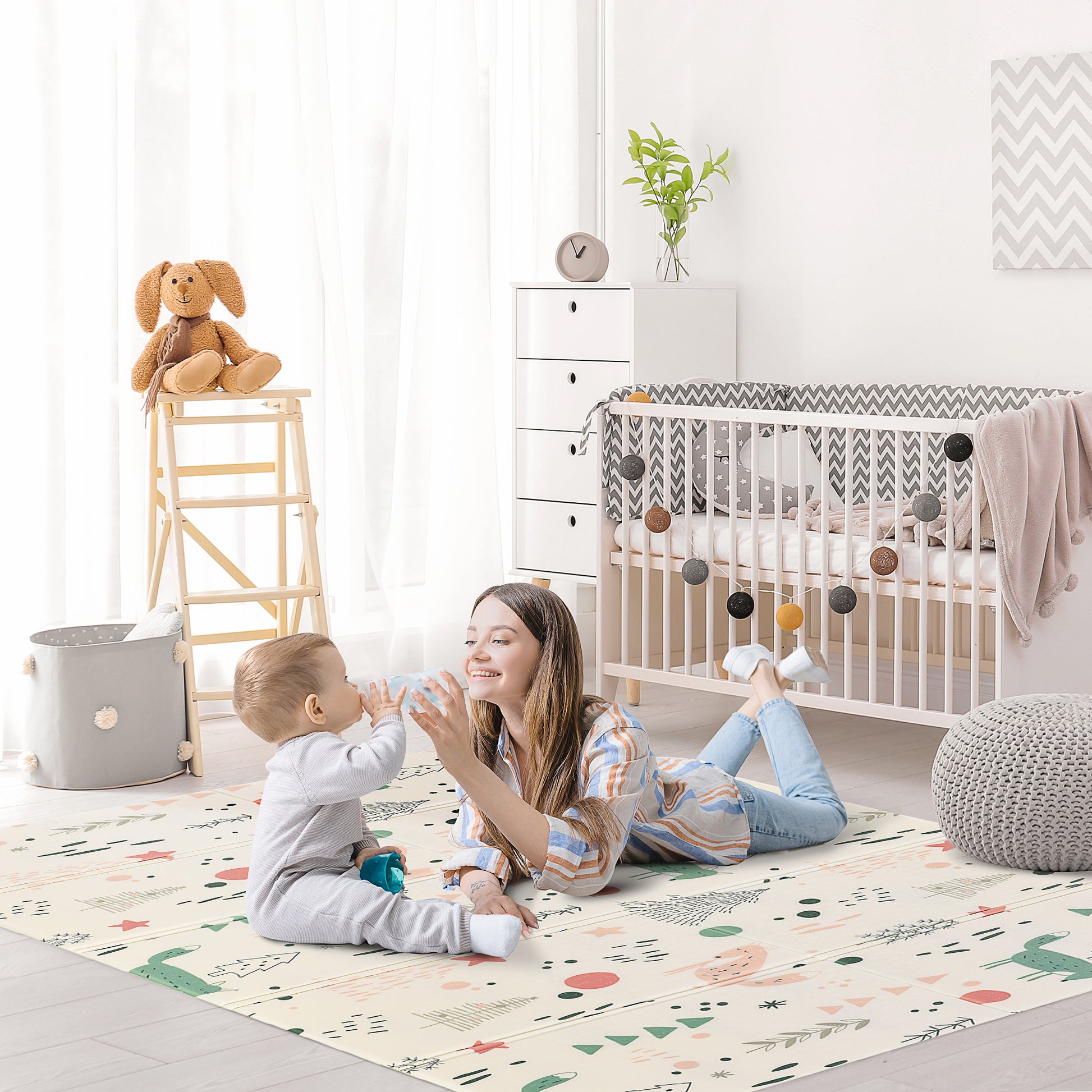 HOMCOM Foldable Kids Foam Mat Reversible Educational XPE Floor Mat Crawling Toddler Playmat Portable Picnic Carpet Exercise Workout Mat