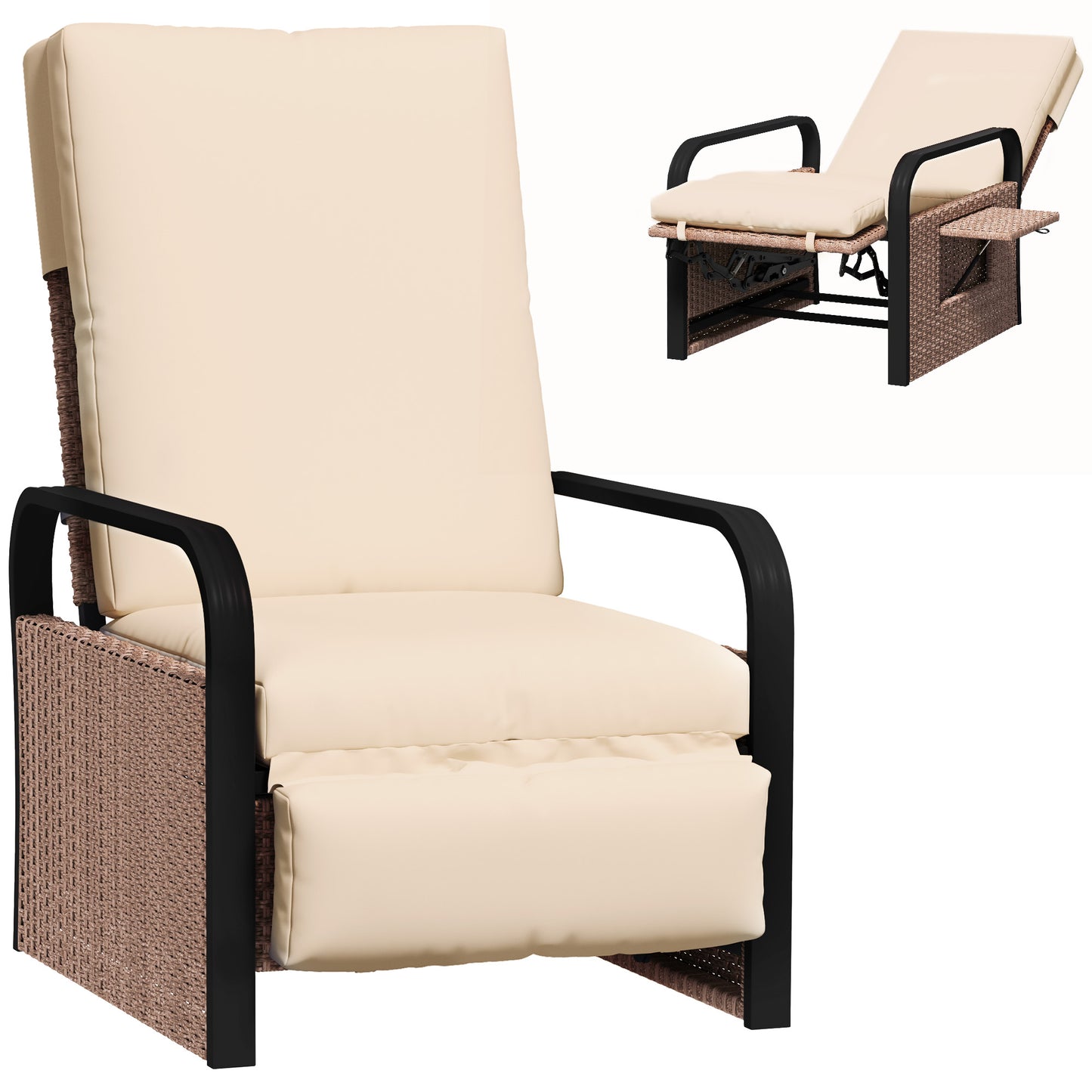 Outsunny 140° Reclining Rattan Armchair - Brown/Khaki