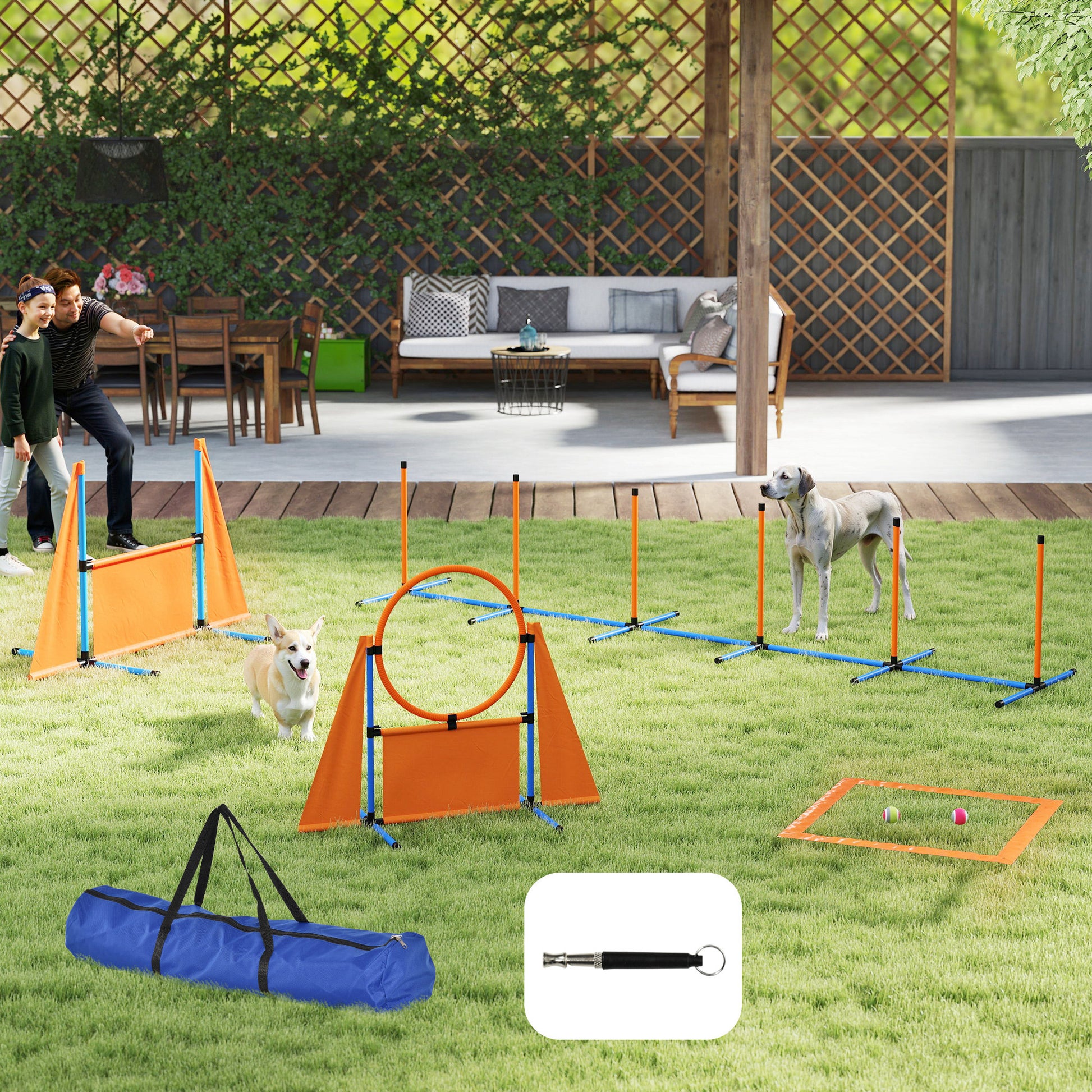 PawHut 6-Piece Dog Agility Equipment Set with Weave Poles, Jump Ring, Hurdle, Pause Box, Bag, Orange