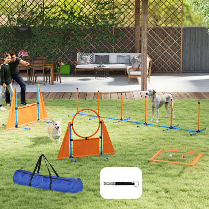PawHut 6-Piece Dog Agility Equipment Set with Weave Poles, Jump Ring, Hurdle, Pause Box, Bag, Orange