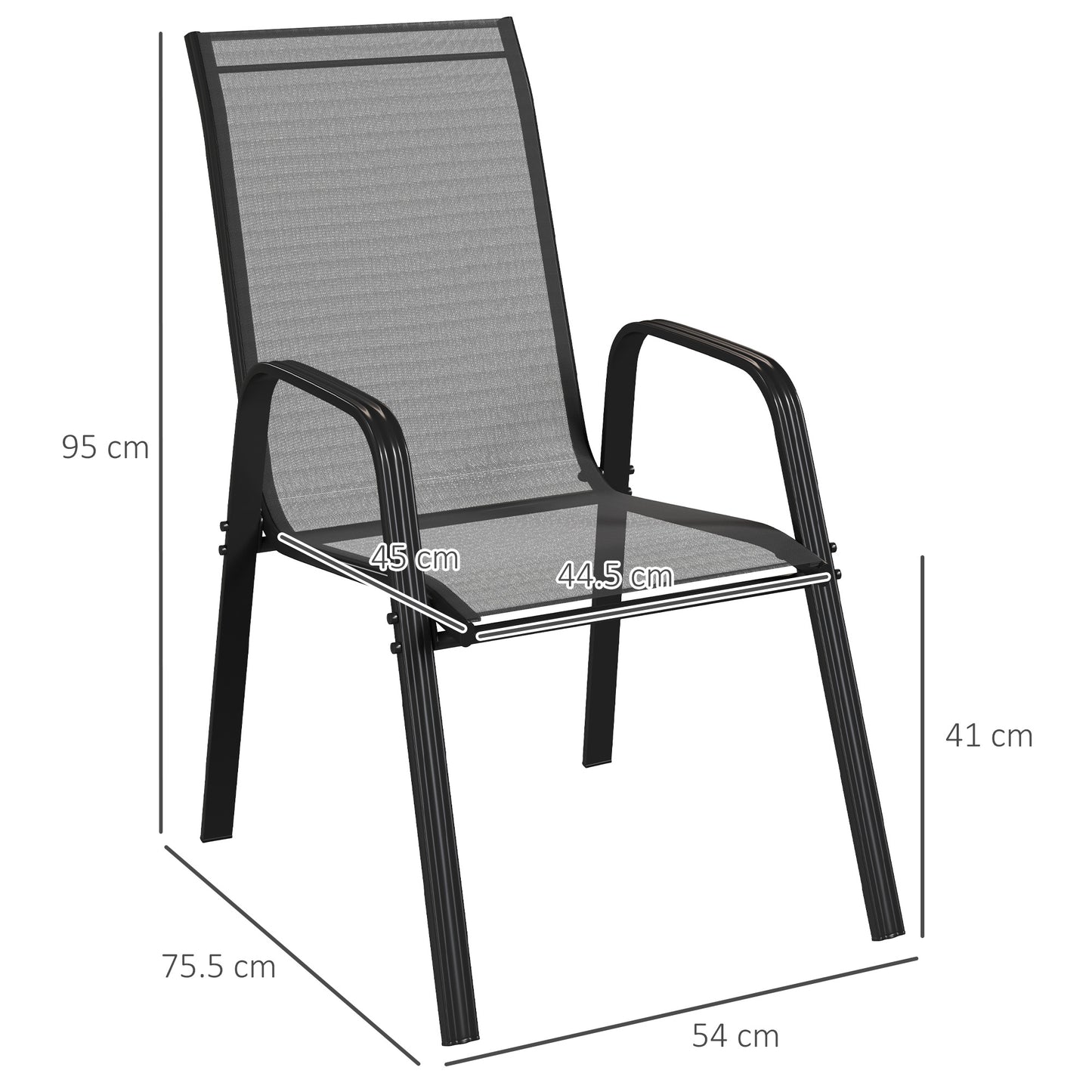 Outsunny Set of Four Stackable Mesh Seat Chairs - Black