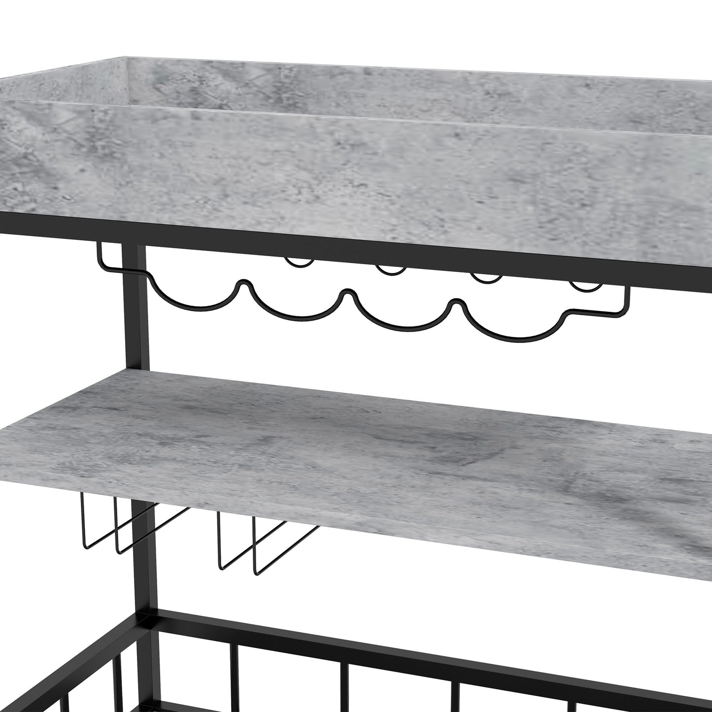 HOMCOM 3-Tier Kitchen Cart, Kitchen Island with Storage Shelves, Removable Tray, Wine Racks, Glass Holders, Faux Marbled Grey