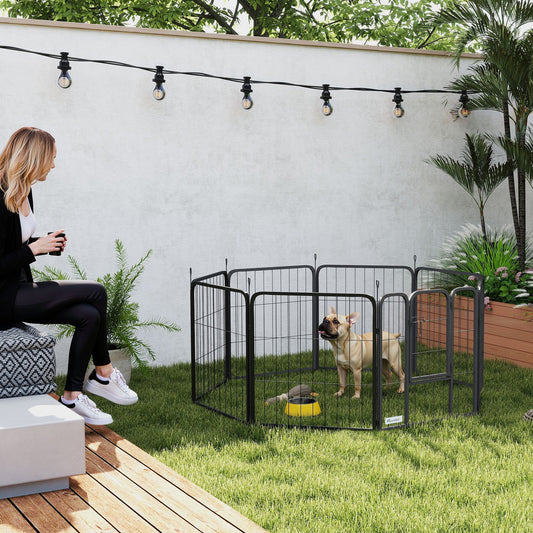 PawHut Eight-Panel Dog Playpen with Door, for Large Dogs, Indoors, Outdoors, 60cm Tall, Black