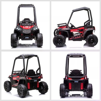 HOMCOM 12V Battery-powered Kids Electric Ride On Car Off-road UTV Toy 3-6 km/h with High Roof Parental Remote Control Lights MP3 Suspension Wheels Red