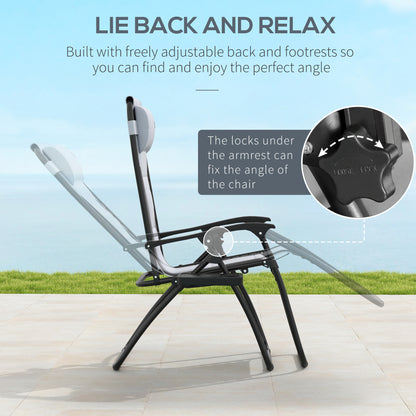 Outsunny Zero Gravity Lounger Chair Set of 2, Folding Reclining Patio Chair with Padded Seat, Cup Holder, Soft Cushion and Headrest for Poolside, Camping, Grey
