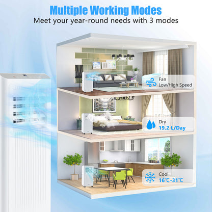 7000 BTU Portable Air Conditioner for Rooms up to 250?-White