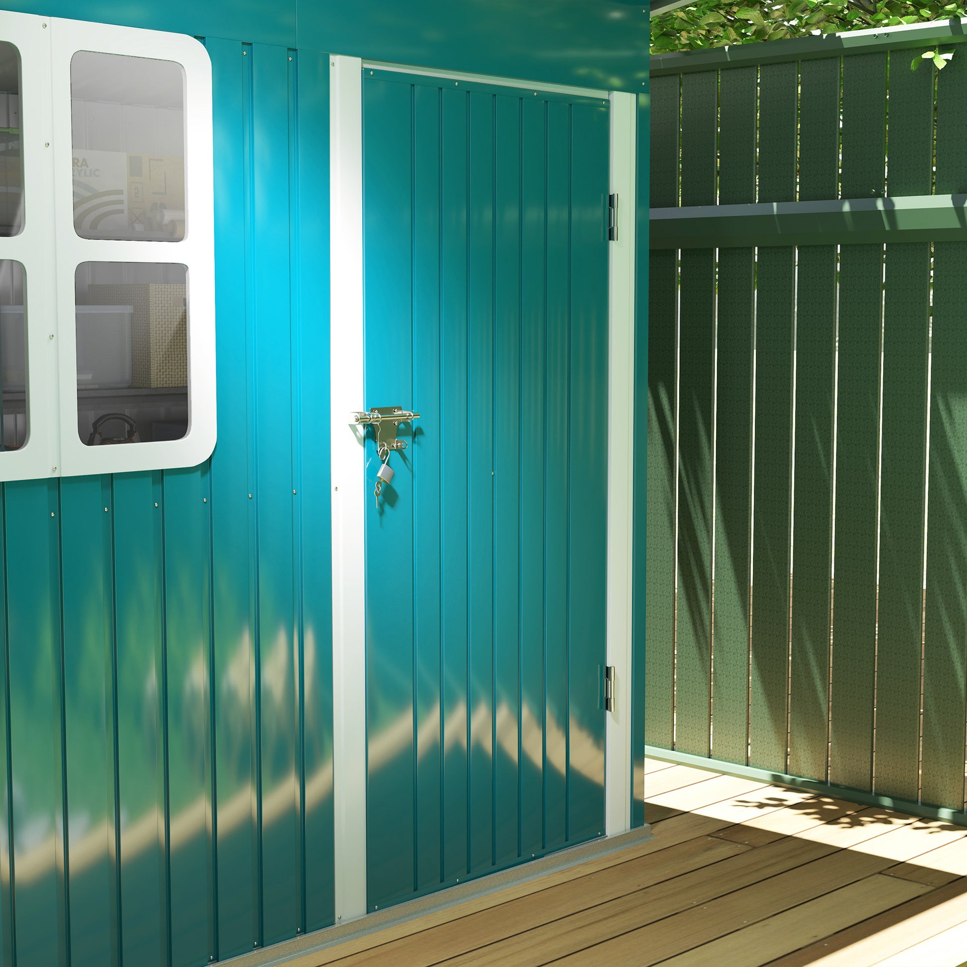 Outsunny 7 x 4ft Galvanised Steel Garden Shed, with Lock and Gloves - Green