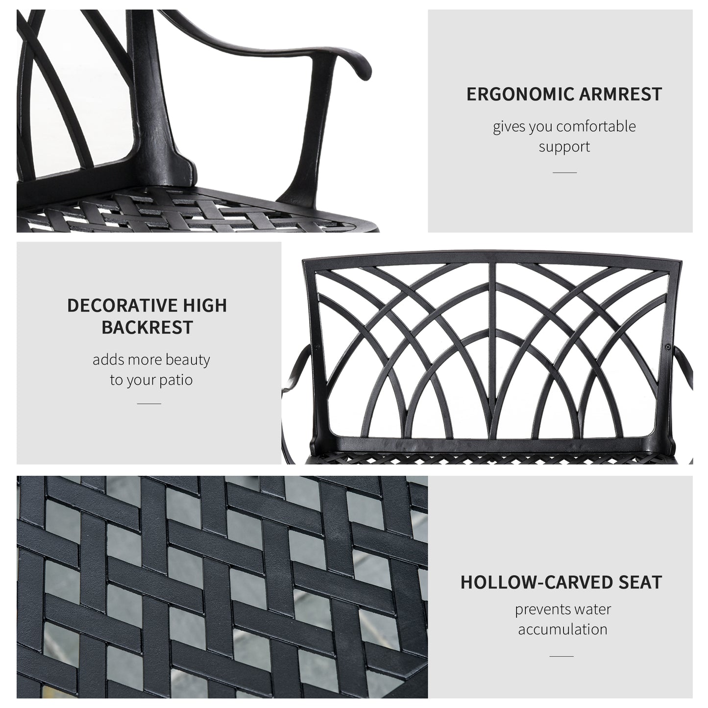 Outsunny 2-Seater Aluminium Garden Bench Loveseat Outdoor Furniture with Decorative Backrest & Ergonomic Armrest for Patio Terrace Porch