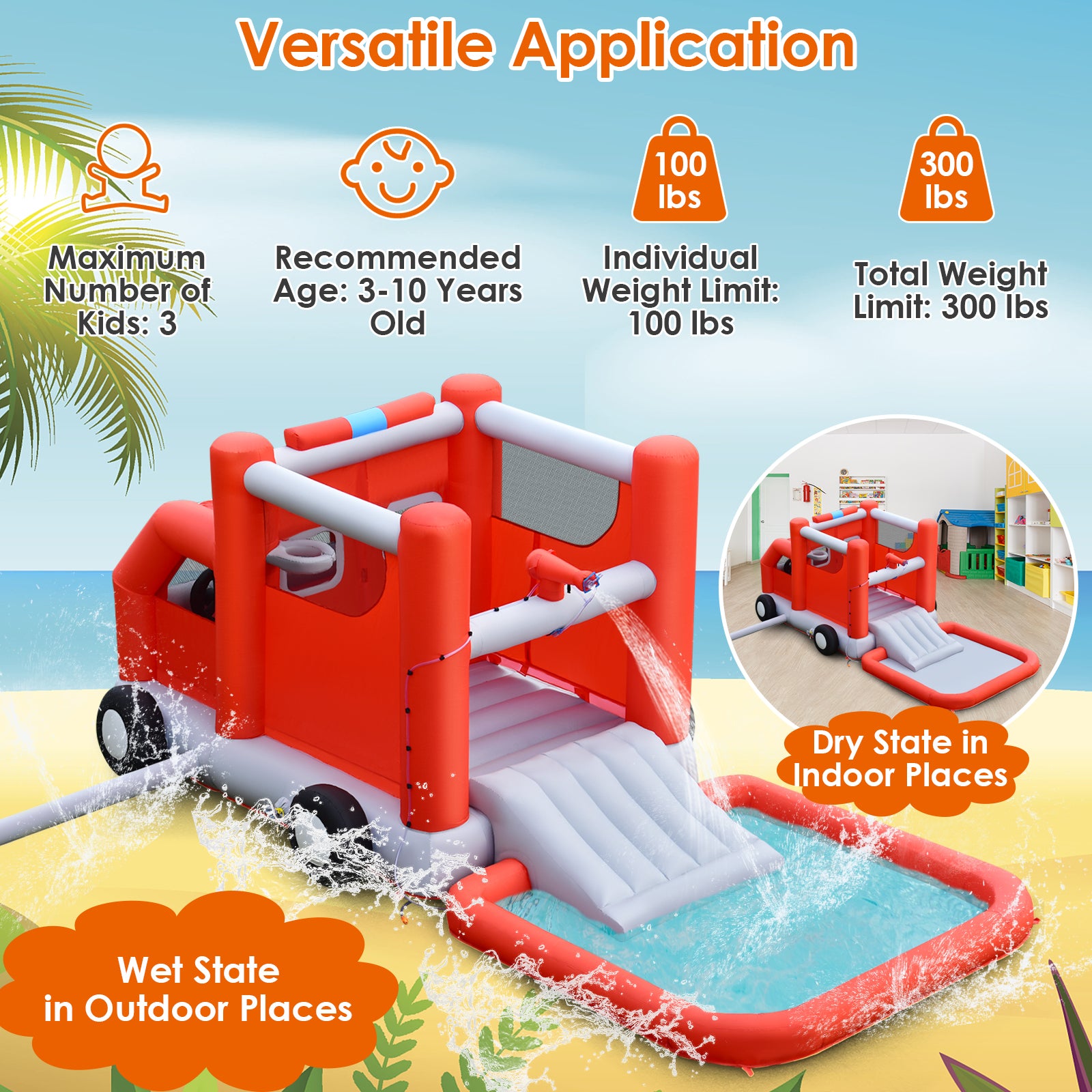 Firefighting-Themed Inflatable Water Park with Slide