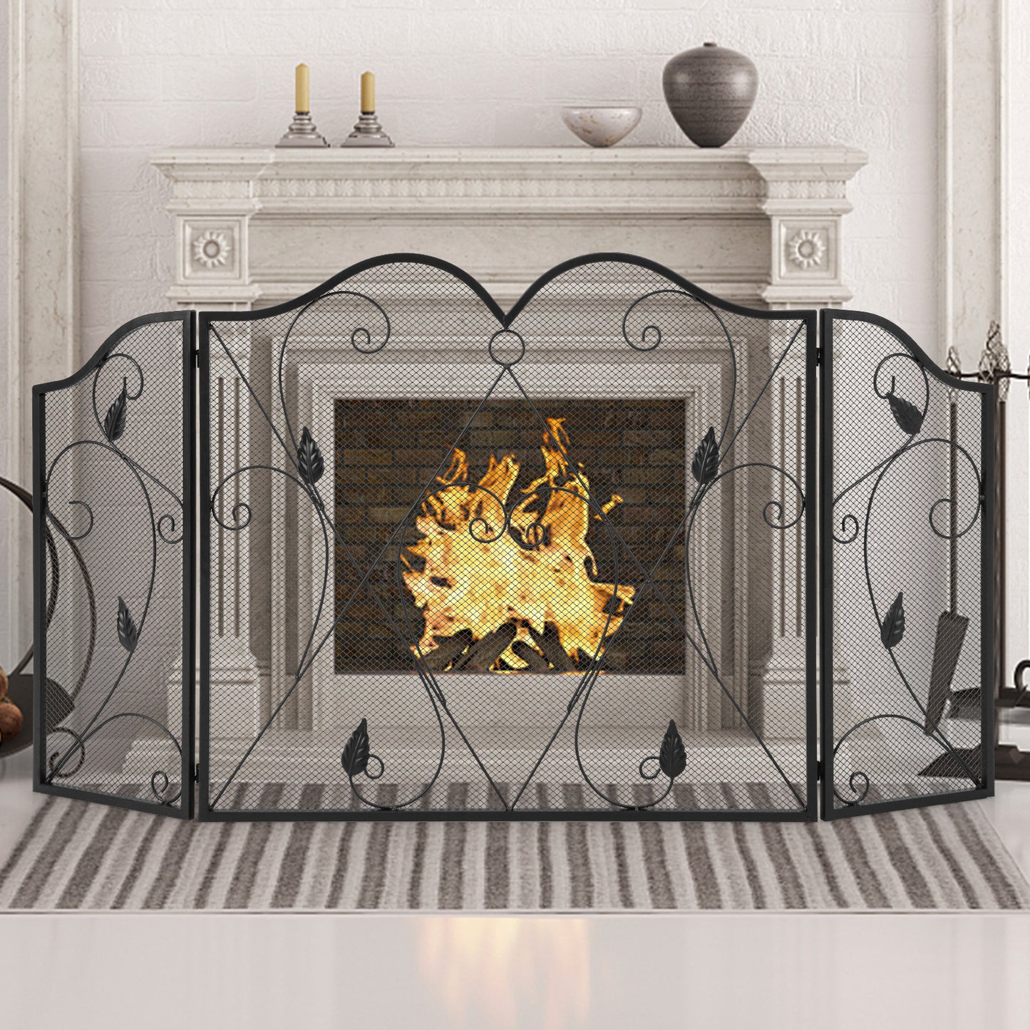 3 Panel Fireplace Screen with Flexible Hinges for Living Room Bedroom